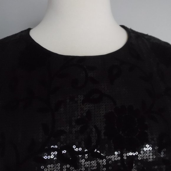 The‎ Kooples Sequin Sleeveless Cocktail Velvet Floral Black Shift Elegant Dress - Picture 7 of 13